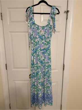Lilly Pulitzer White Maxi Dress with Blue & Green Floral Print